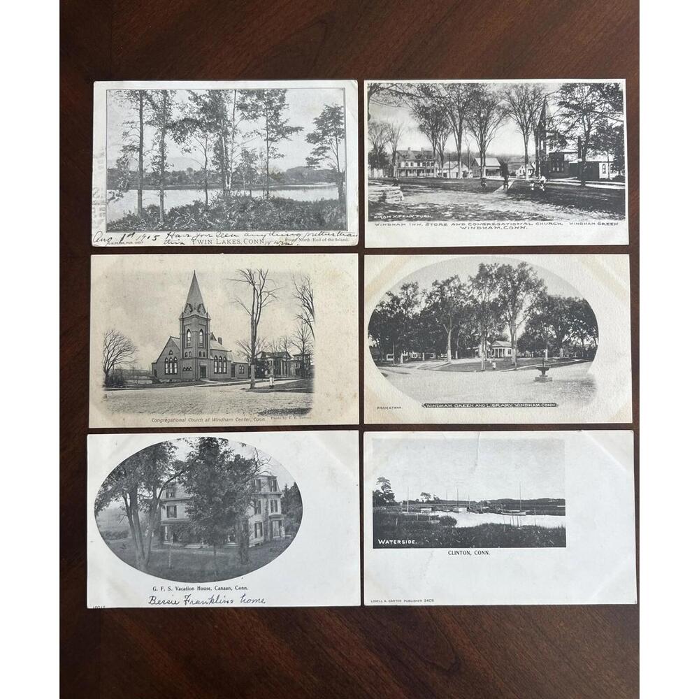 1905 Windham Connecticut Real Photo Postcards Clinton New Canaan RPPC Church